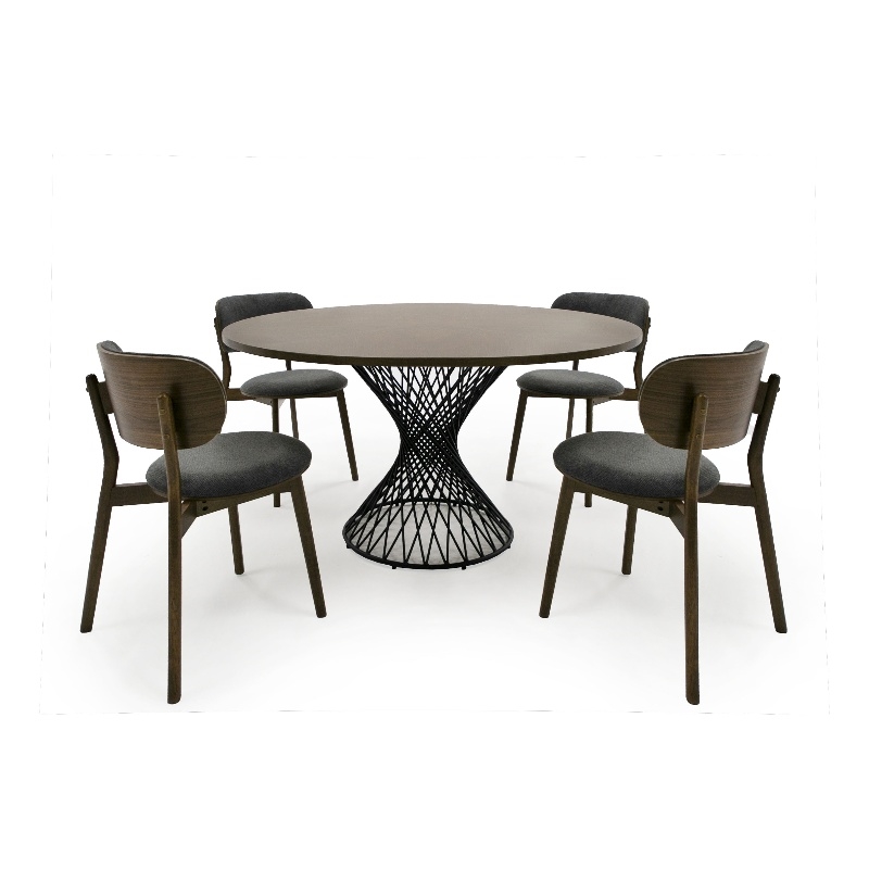 Pemberly Row Walnut Wood and Metal Dining Table with Pedestal Base