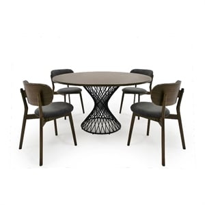 Pemberly Row Walnut Wood and Metal Dining Table with Pedestal Base