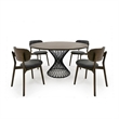 Pemberly Row Walnut Wood and Metal Dining Table with Pedestal Base