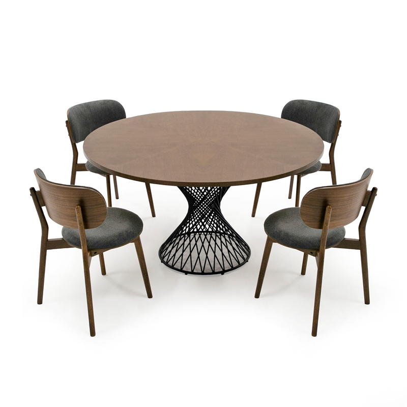 Pemberly Row Walnut Wood and Metal Dining Table with Pedestal Base