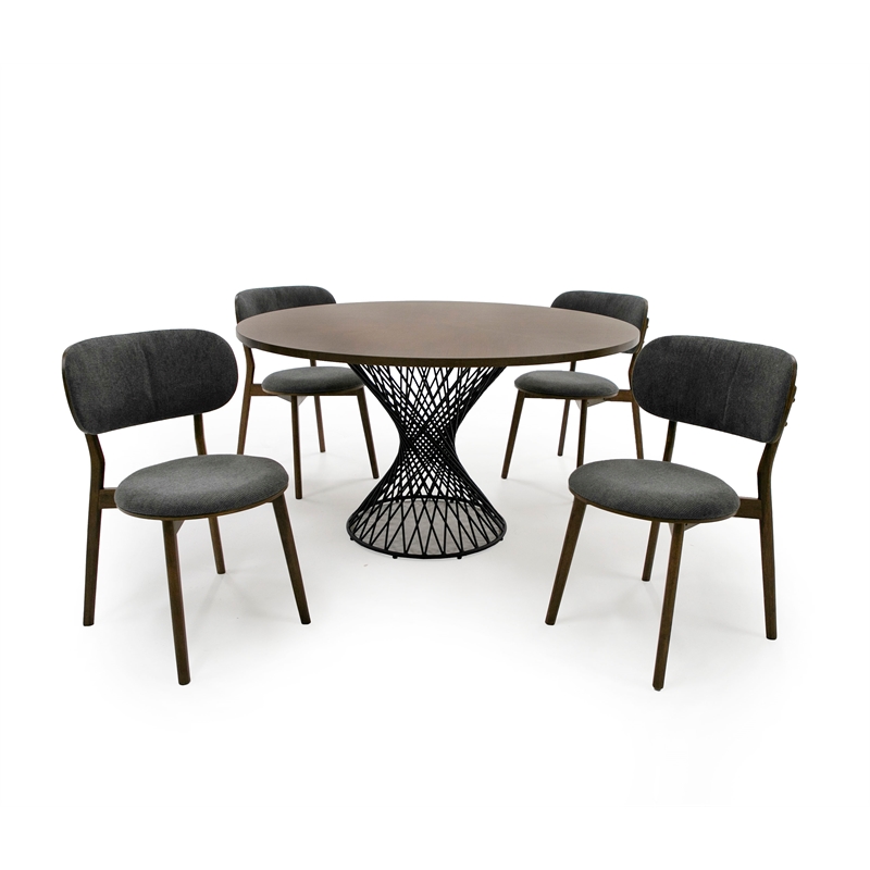 Pemberly Row Walnut Wood and Metal Dining Table with Pedestal Base