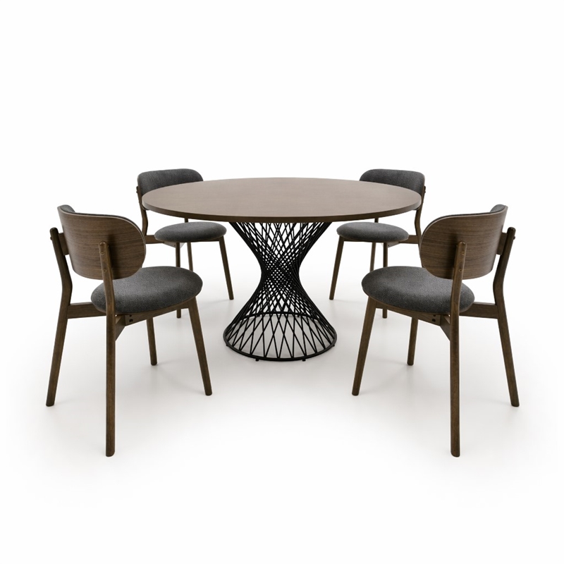 Pemberly Row Walnut Wood and Metal Dining Table with Pedestal Base