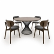 Pemberly Row Walnut Wood and Metal Dining Table with Pedestal Base