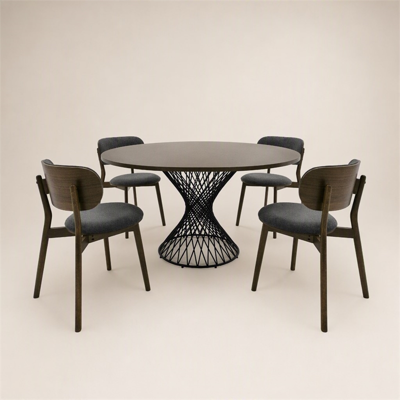 Pemberly Row Walnut Wood and Metal Dining Table with Pedestal Base