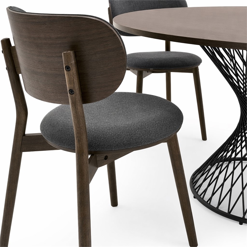 Pemberly Row Walnut Wood and Metal Dining Table with Pedestal Base