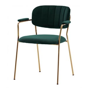 Pemberly Row Set of 2 Velvet Dining Chairs with Stainless Steel Frame in Green