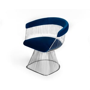Pemberly Row Windsor Back Velvet Dining Chair with Steel Base in Blue