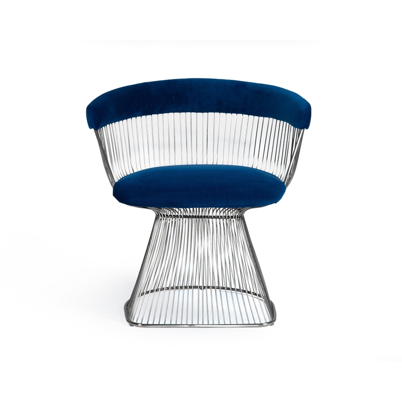 Pemberly Row Windsor Back Velvet Dining Chair with Steel Base in Blue