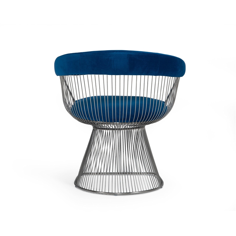 Pemberly Row Windsor Back Velvet Dining Chair with Steel Base in Blue