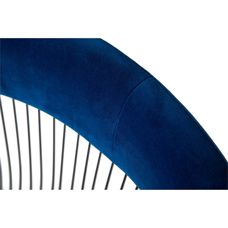 Pemberly Row Windsor Back Velvet Dining Chair with Steel Base in Blue