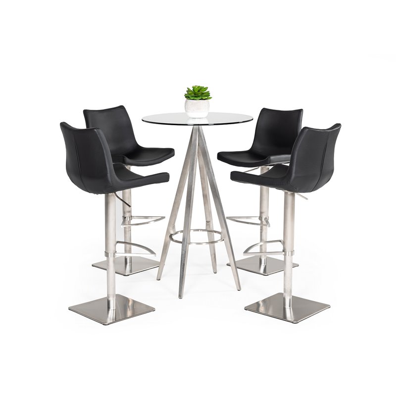Pemberly Row Round Glass Bar Table with Metal Base in Black Finish