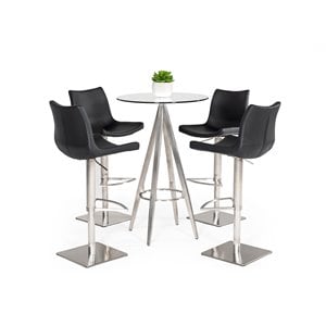 Pemberly Row Round Glass Bar Table with Metal Base in Black Finish