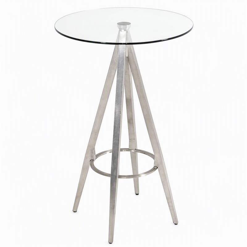 Pemberly Row Round Glass Bar Table with Metal Base in Black Finish