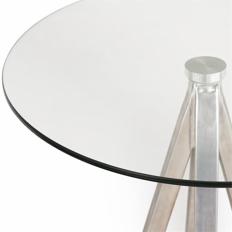 Pemberly Row Round Glass Bar Table with Metal Base in Black Finish
