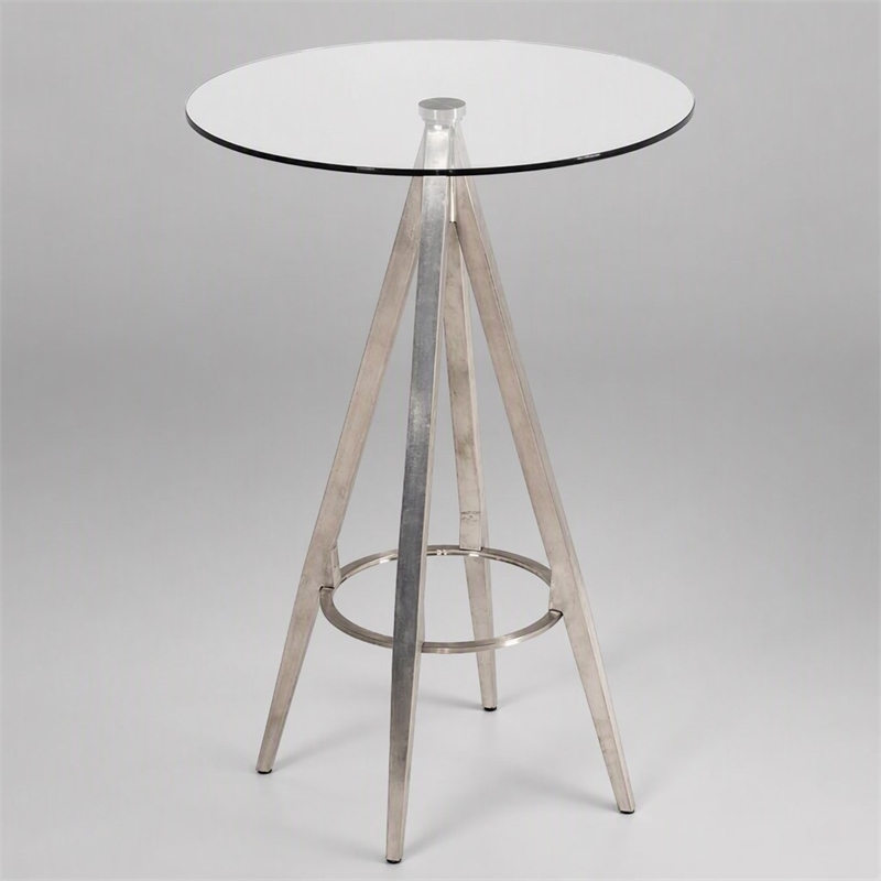 Pemberly Row Round Glass Bar Table with Metal Base in Black Finish