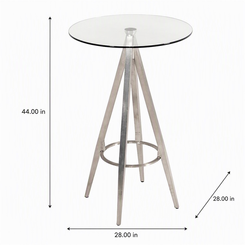 Pemberly Row Round Glass Bar Table with Metal Base in Black Finish