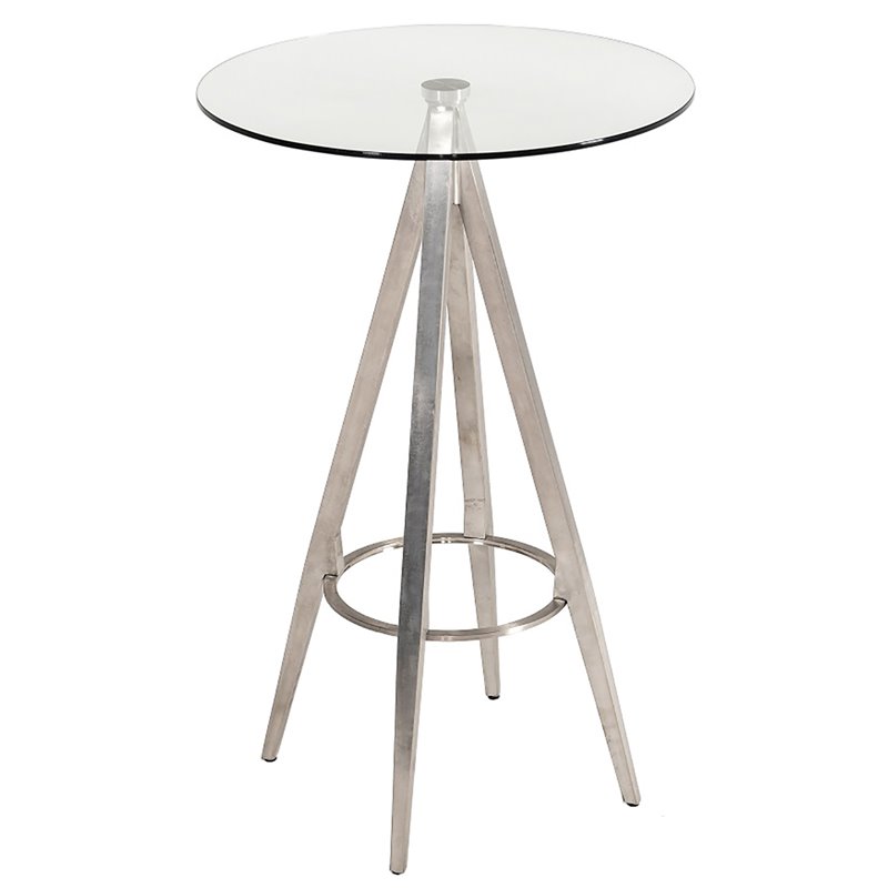 Pemberly Row Round Glass Bar Table with Metal Base in Black Finish