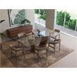 Pemberly Row Rectangular Mid-Century Glass Dining Table in Walnut Finish