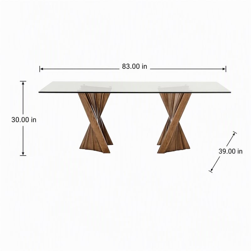 Pemberly Row Rectangular Mid-Century Glass Dining Table in Walnut Finish