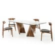 Pemberly Row Rectangular Mid-Century Glass Dining Table in Walnut Finish
