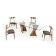 Pemberly Row Rectangular Mid-Century Glass Dining Table in Walnut Finish