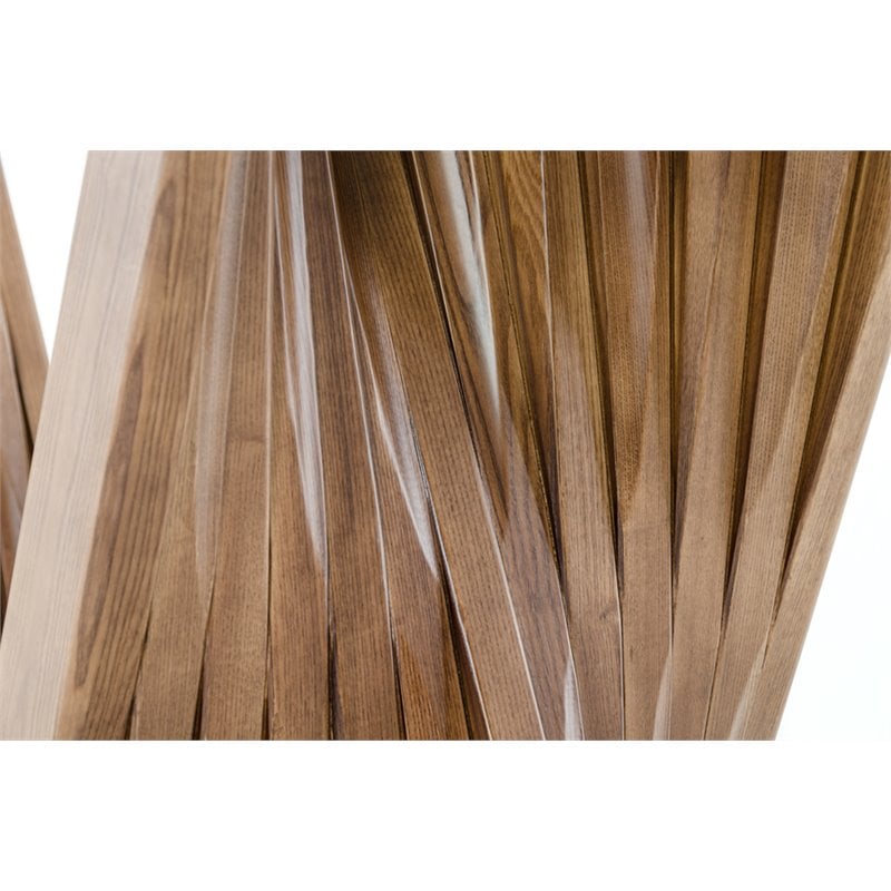 Pemberly Row Rectangular Mid-Century Glass Dining Table in Walnut Finish