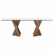 Pemberly Row Rectangular Mid-Century Glass Dining Table in Walnut Finish