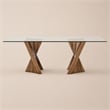 Pemberly Row Rectangular Mid-Century Glass Dining Table in Walnut Finish
