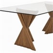 Pemberly Row Rectangular Mid-Century Glass Dining Table in Walnut Finish
