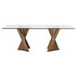 Pemberly Row Rectangular Mid-Century Glass Dining Table in Walnut Finish