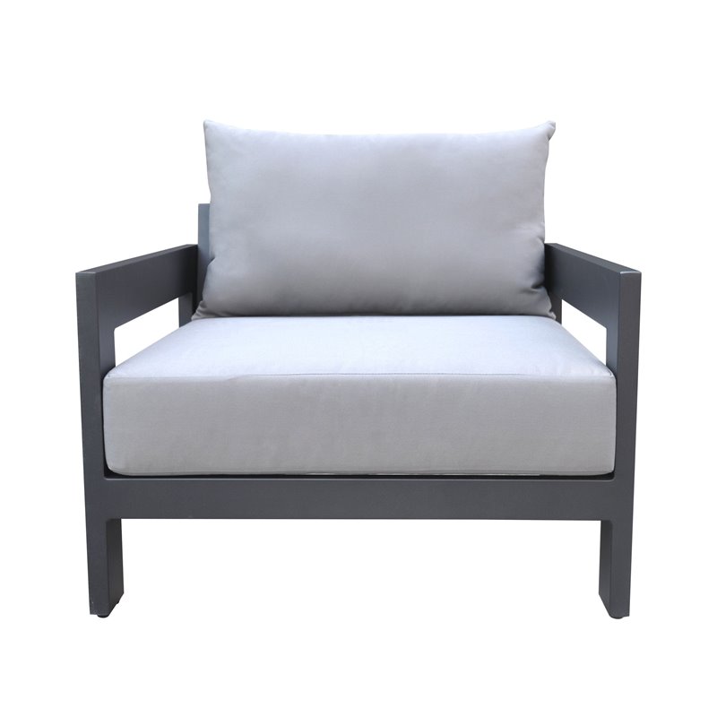 Pemberly Row Modern Outdoor Aluminum Lounge Chair with Cushions in Gray