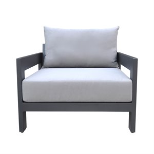 Pemberly Row Modern Outdoor Aluminum Lounge Chair with Cushions in Gray