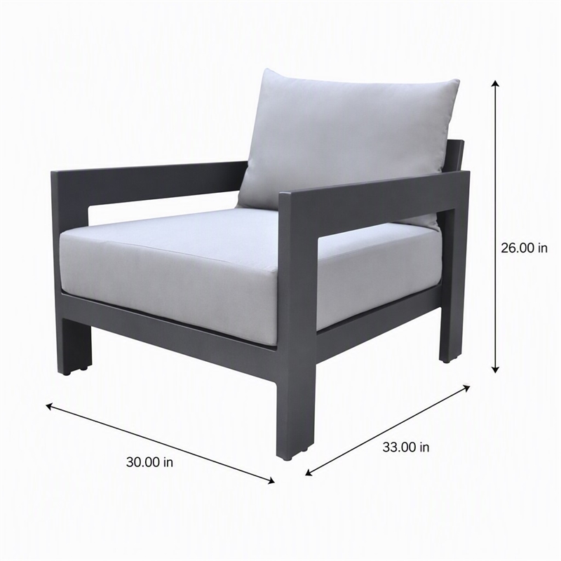 Pemberly Row Modern Outdoor Aluminum Lounge Chair with Cushions in Gray