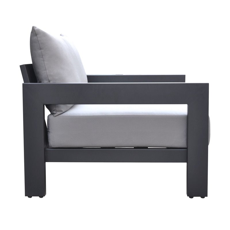 Pemberly Row Modern Outdoor Aluminum Lounge Chair with Cushions in Gray