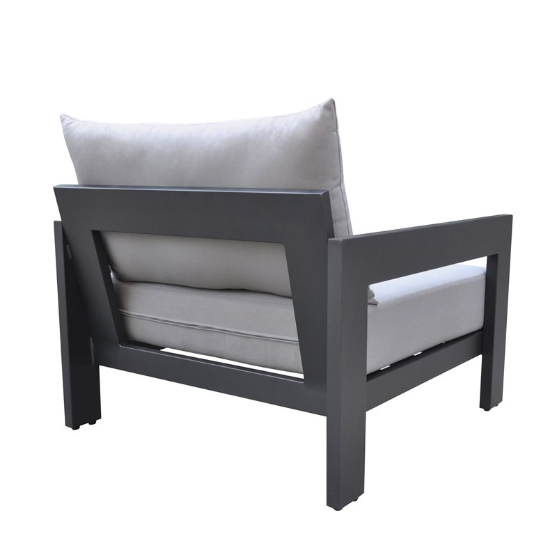 Pemberly Row Modern Outdoor Aluminum Lounge Chair with Cushions in Gray