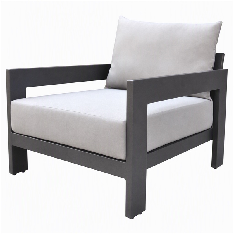 Pemberly Row Modern Outdoor Aluminum Lounge Chair with Cushions in Gray