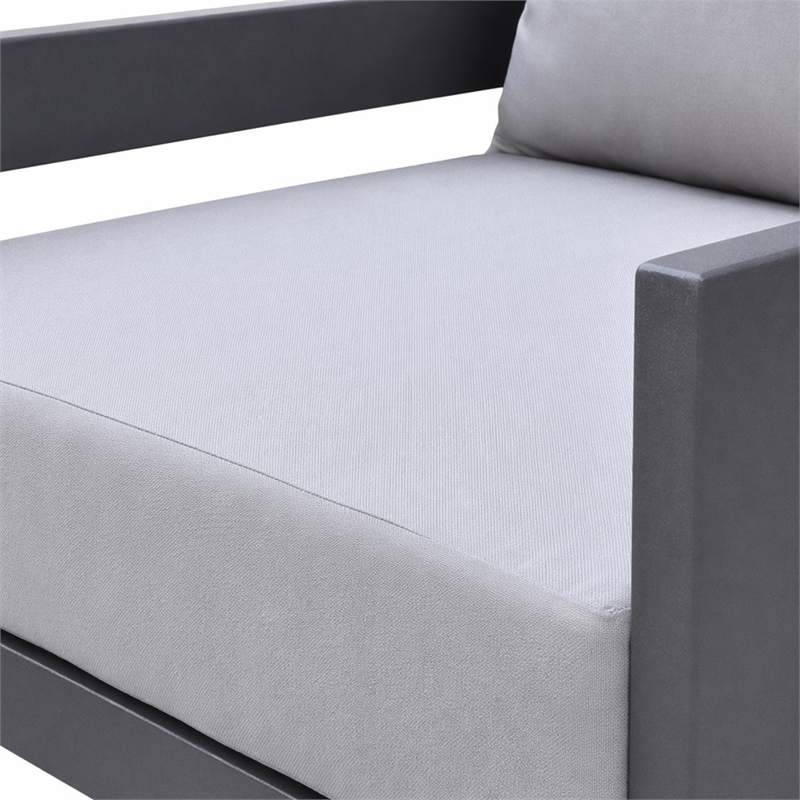 Pemberly Row Modern Outdoor Aluminum Lounge Chair with Cushions in Gray