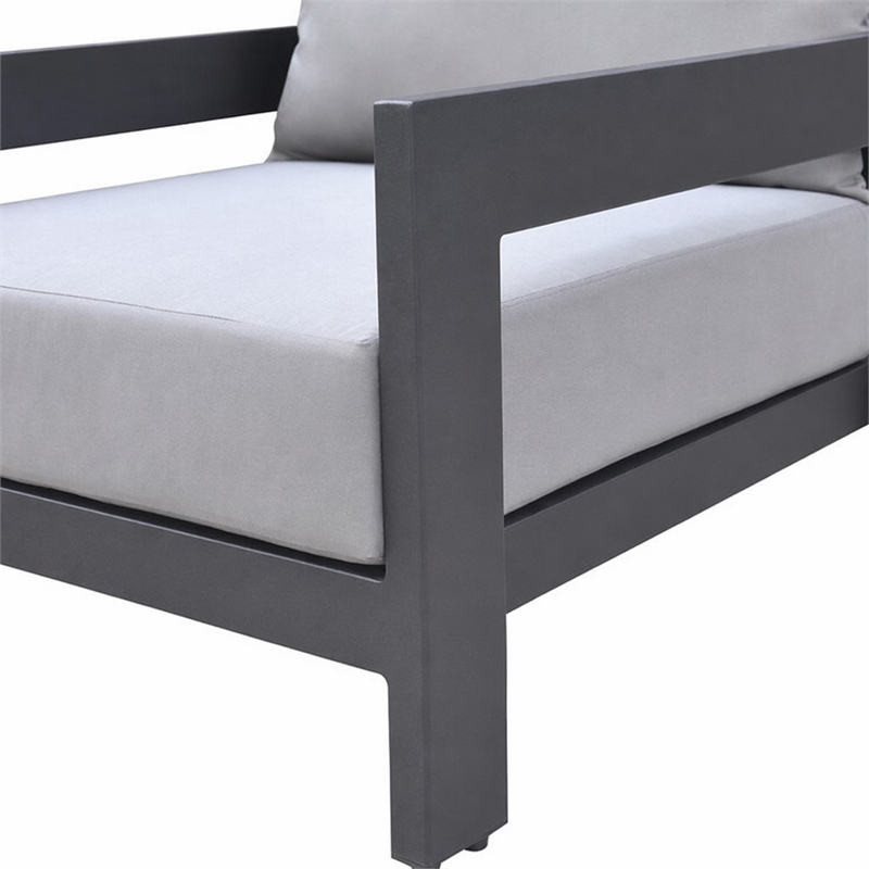 Pemberly Row Modern Outdoor Aluminum Lounge Chair with Cushions in Gray