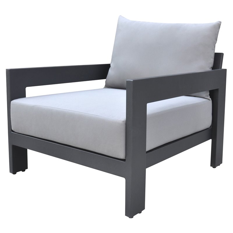 Pemberly Row Modern Outdoor Aluminum Lounge Chair with Cushions in Gray