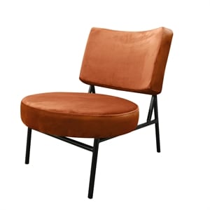 Pemberly Row Orange Velvet Accent Chair with Black Metal Frame