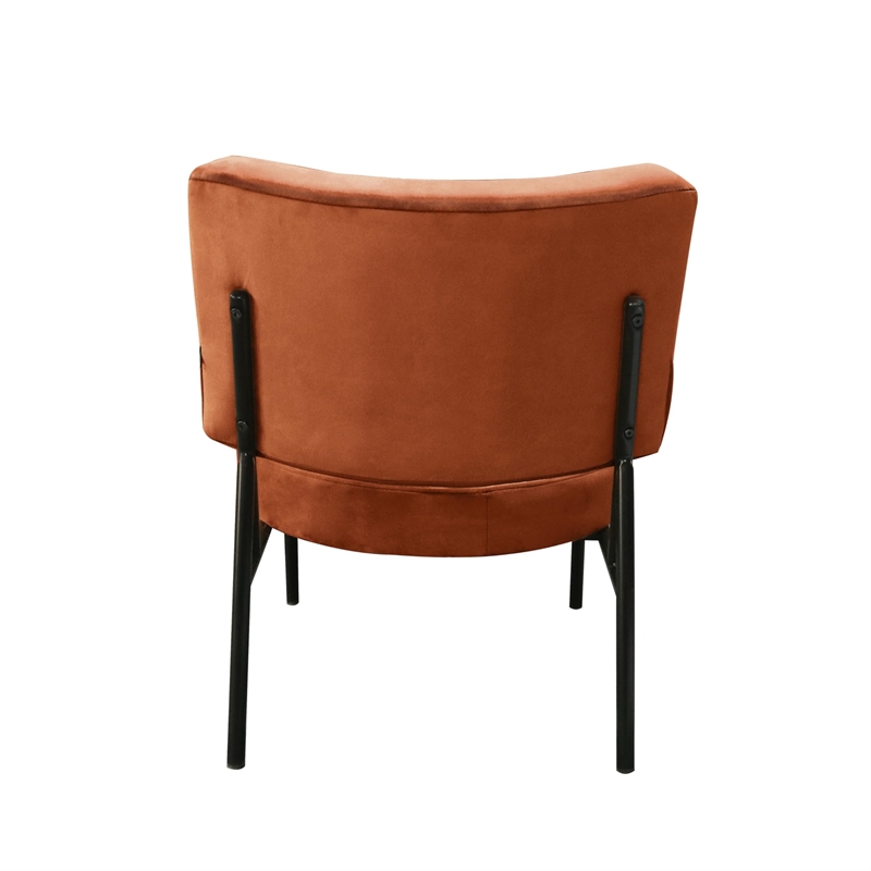 Pemberly Row Orange Velvet Accent Chair with Black Metal Frame
