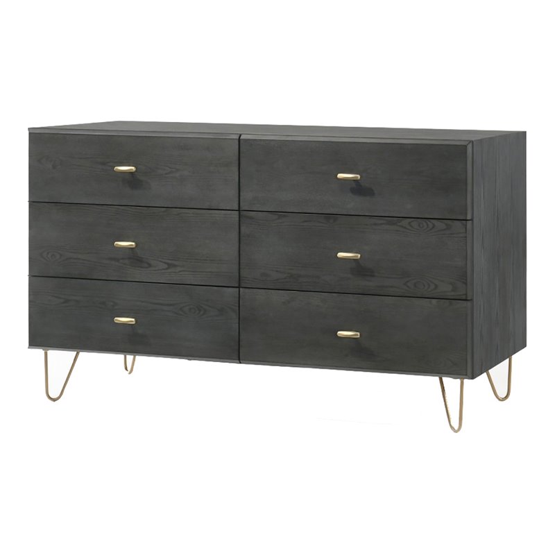 Pemberly Row Modern 6-Drawer Veneer Wood Dresser in Gray and Gold