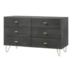 Pemberly Row Modern 6-Drawer Veneer Wood Dresser in Gray and Gold