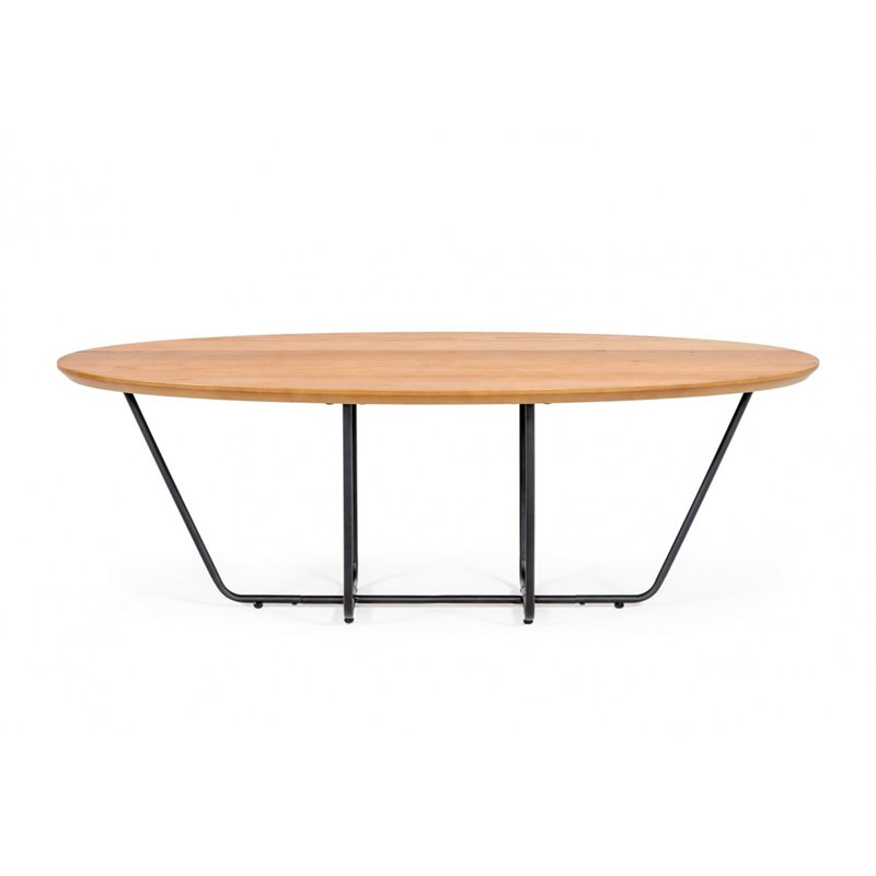 Pemberly Row Industrial Veneer Wood Coffee Table with Black Trestle Base