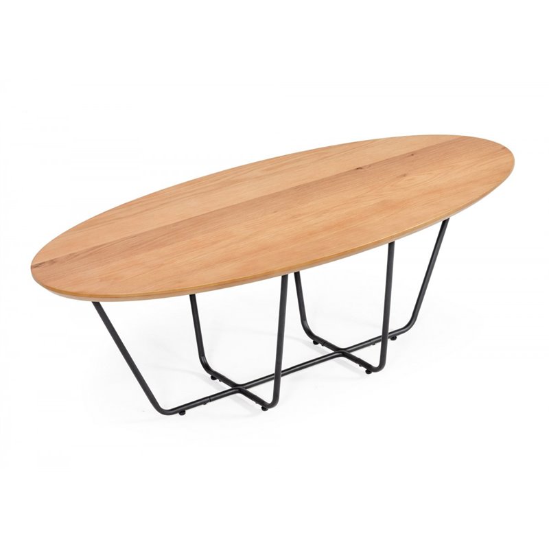 Pemberly Row Industrial Veneer Wood Coffee Table with Black Trestle Base