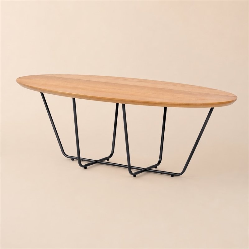 Pemberly Row Industrial Veneer Wood Coffee Table with Black Trestle Base