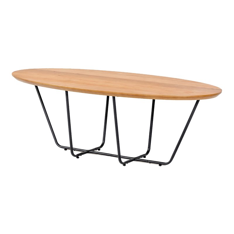 Pemberly Row Industrial Veneer Wood Coffee Table with Black Trestle Base