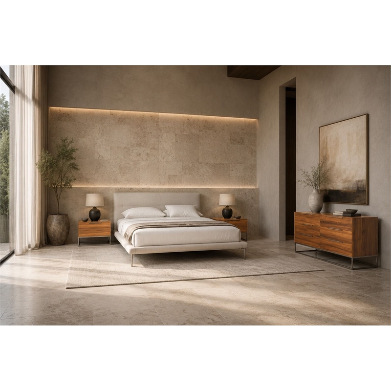 Pemberly Row 6-Drawer Modern Wood & Stainless Steel Dresser in Light Oak