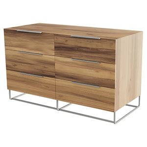 Pemberly Row 6-Drawer Modern Wood & Stainless Steel Dresser in Light Oak