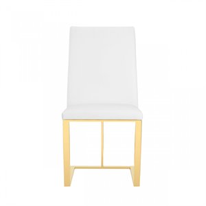 Pemberly Row 18&quot Contemporary Faux Leather Dining Chair in White & Gold